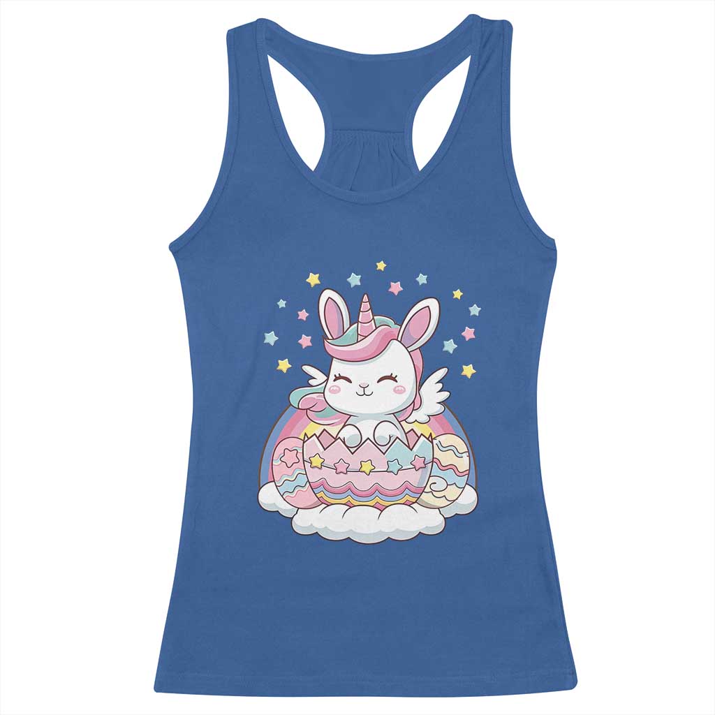Funny Easter Unicorn Bunny Easter Eggs Racerback Tank Top TS11 Royal Blue Print Your Wear