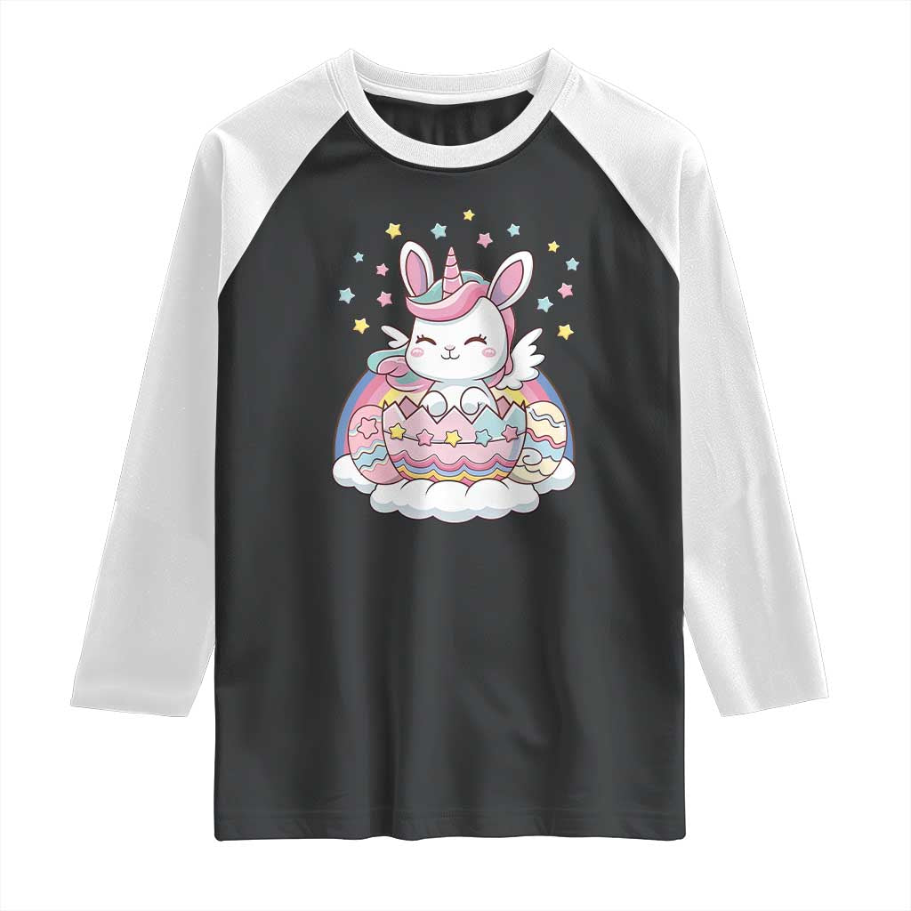 Funny Easter Unicorn Bunny Easter Eggs Raglan Shirt TS11 Black White Print Your Wear