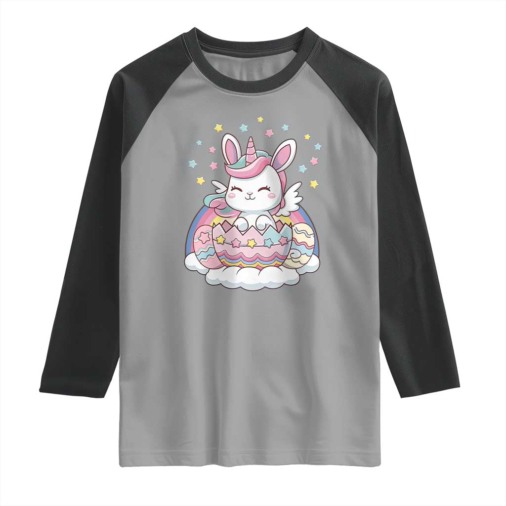 Funny Easter Unicorn Bunny Easter Eggs Raglan Shirt TS11 Sport Gray Black Print Your Wear