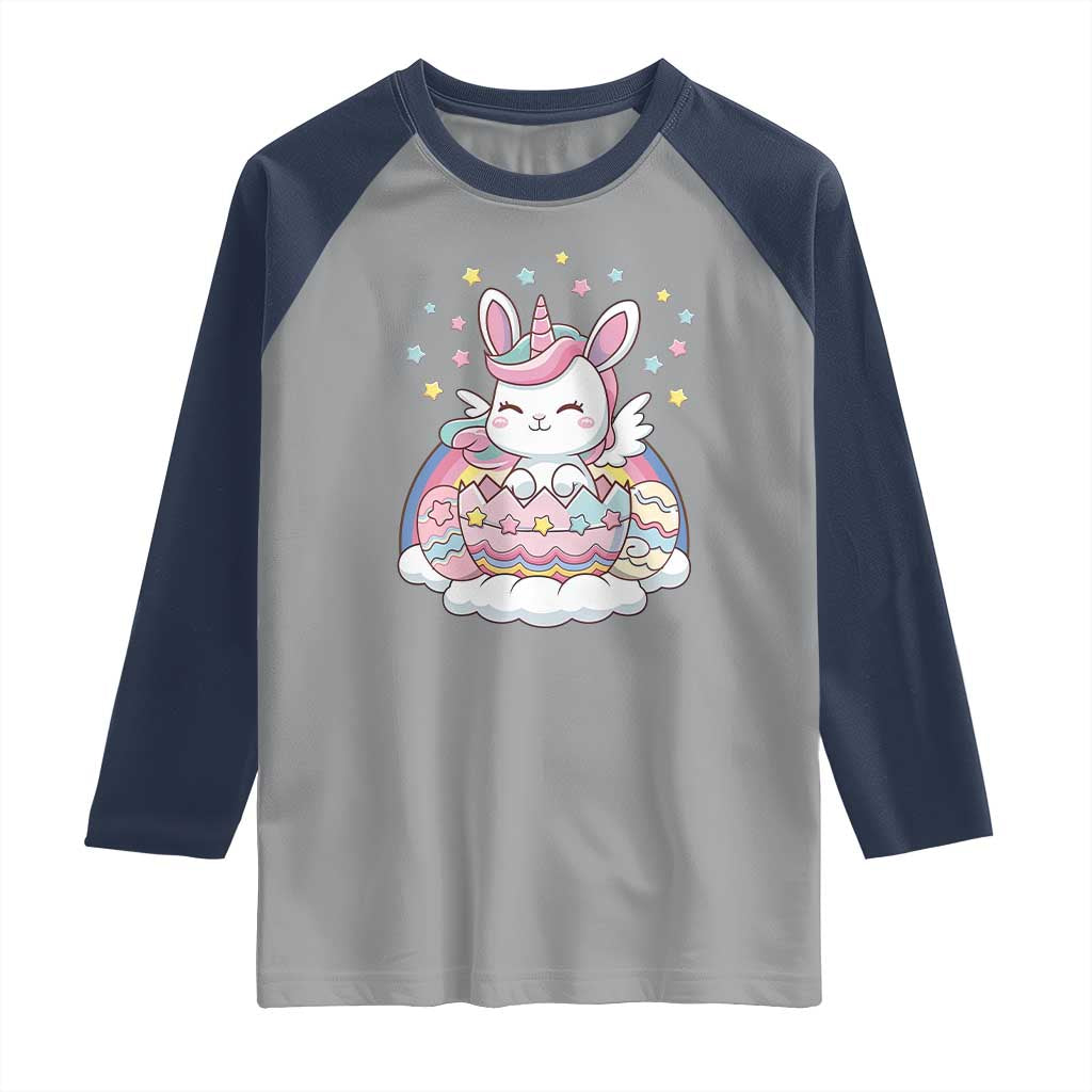 Funny Easter Unicorn Bunny Easter Eggs Raglan Shirt TS11 Sport Gray Navy Print Your Wear