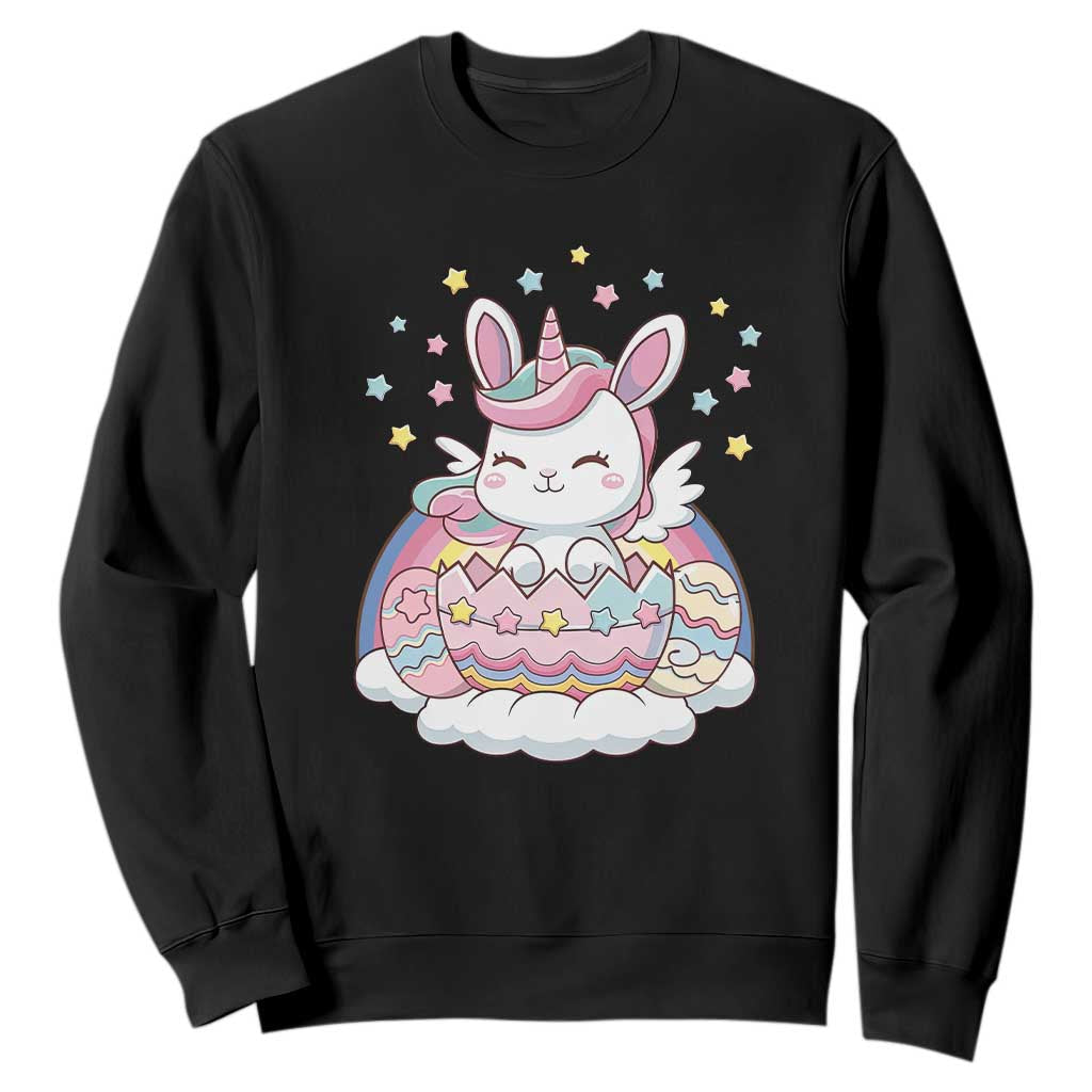 Funny Easter Unicorn Bunny Easter Eggs Sweatshirt TS11 Black Print Your Wear