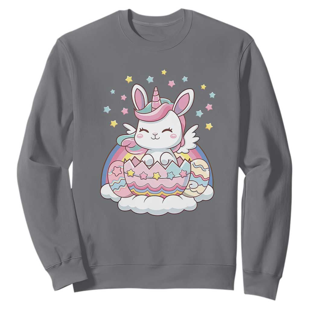 Funny Easter Unicorn Bunny Easter Eggs Sweatshirt TS11 Charcoal Print Your Wear