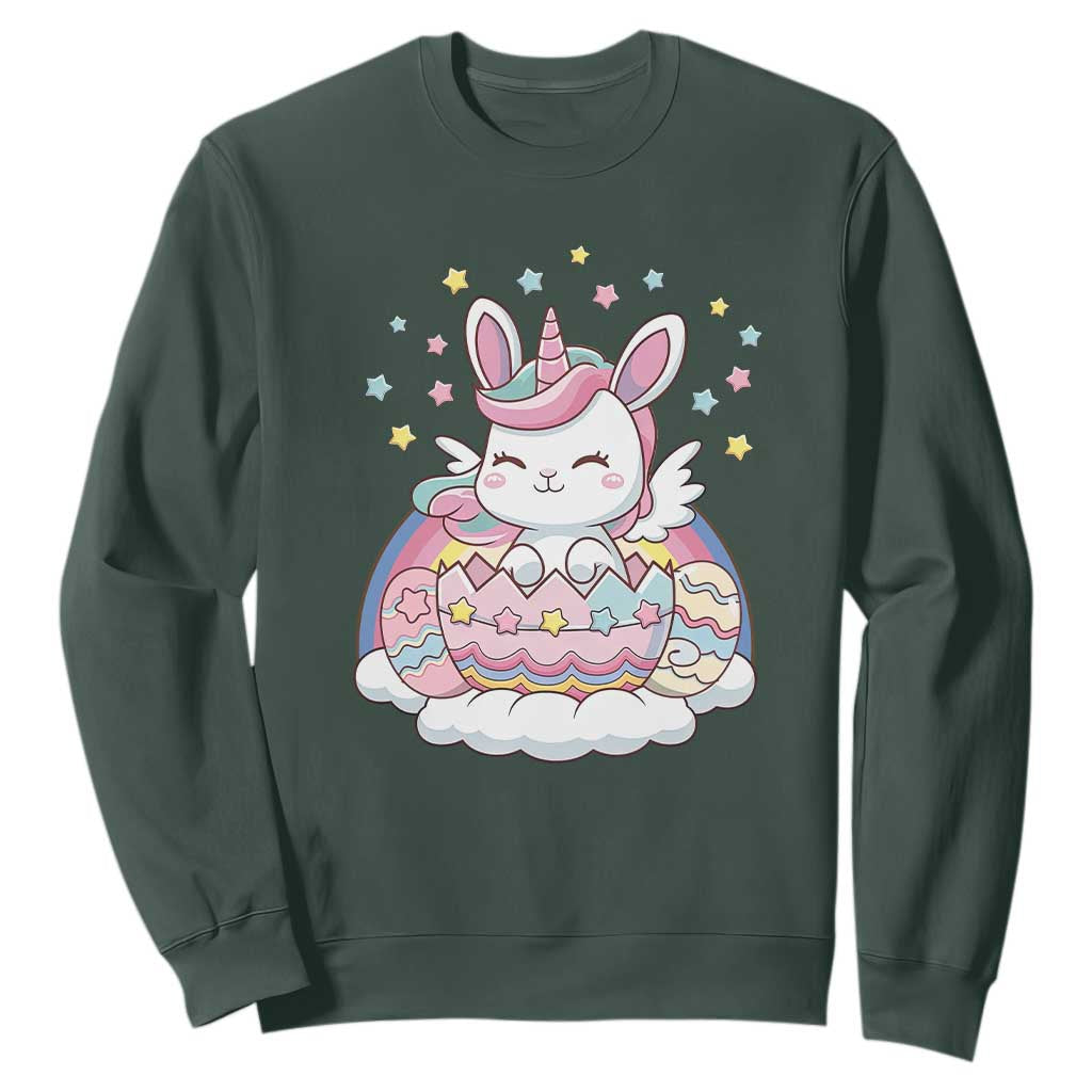Funny Easter Unicorn Bunny Easter Eggs Sweatshirt TS11 Dark Forest Green Print Your Wear