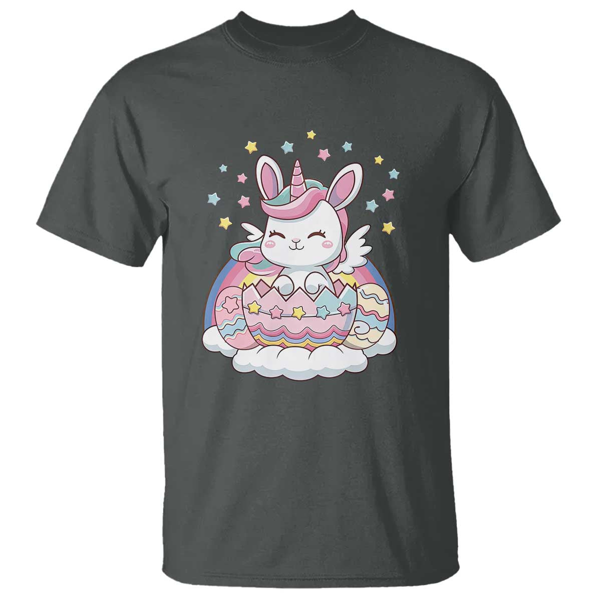 Funny Easter Unicorn Bunny Easter Eggs T Shirt TS11 Dark Heather Print Your Wear