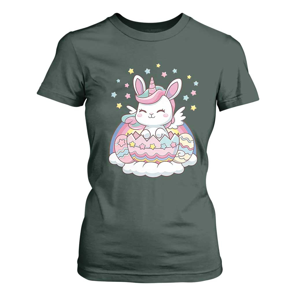 Funny Easter Unicorn Bunny Easter Eggs T Shirt For Women TS11 Dark Forest Green Print Your Wear