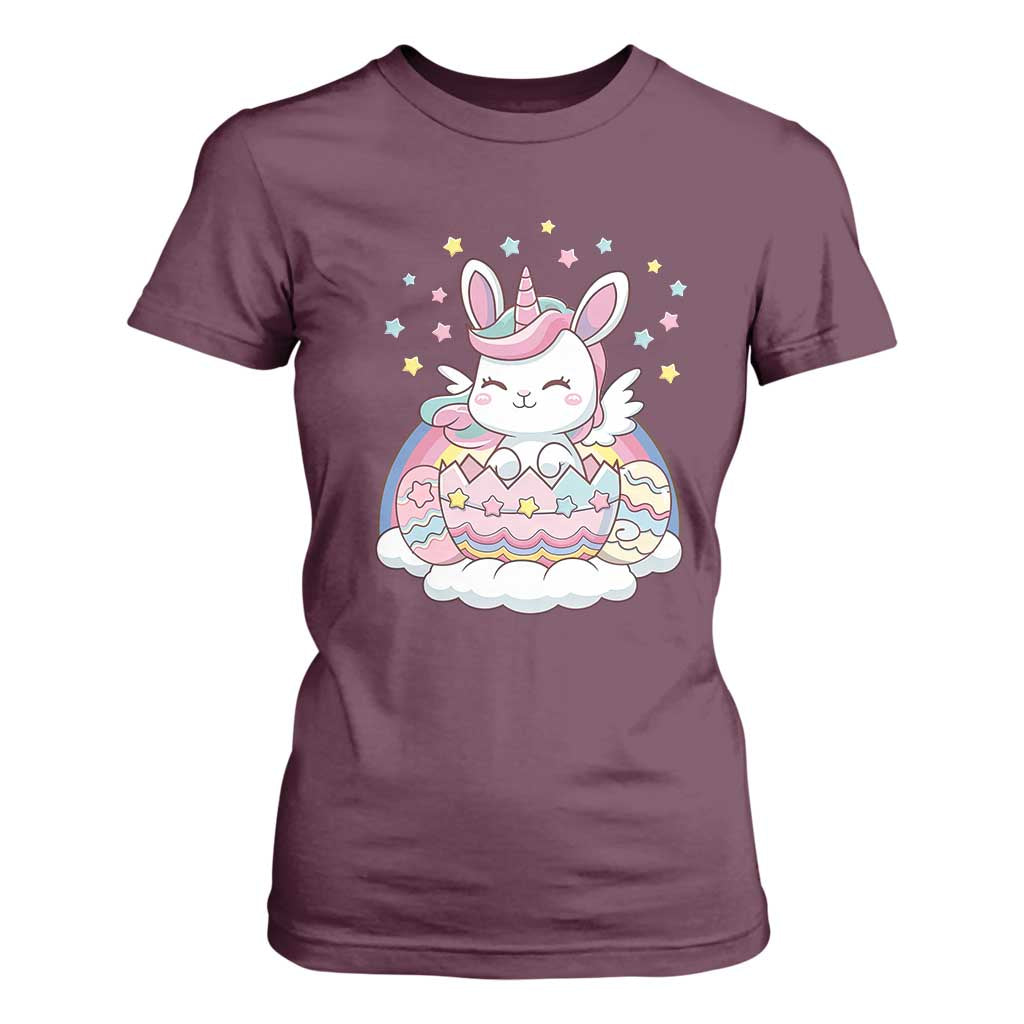 Funny Easter Unicorn Bunny Easter Eggs T Shirt For Women TS11 Maroon Print Your Wear