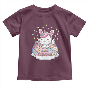 Funny Easter Unicorn Bunny Easter Eggs Toddler T Shirt TS11 Maroon Print Your Wear