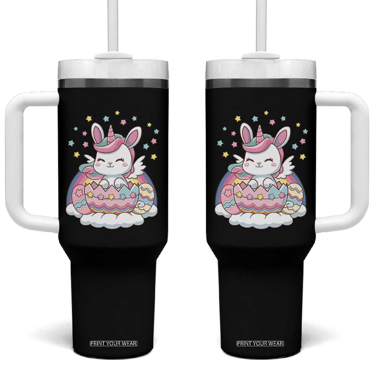 Funny Easter Unicorn Bunny Easter Eggs Tumbler With Handle TS11 One Size: 40 oz Black Print Your Wear