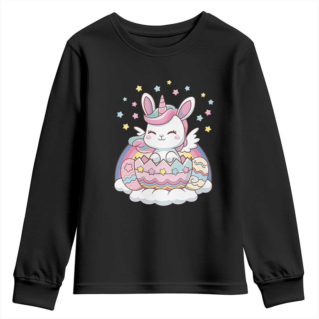 Funny Easter Unicorn Bunny Easter Eggs Youth Sweatshirt TS11 Black Print Your Wear