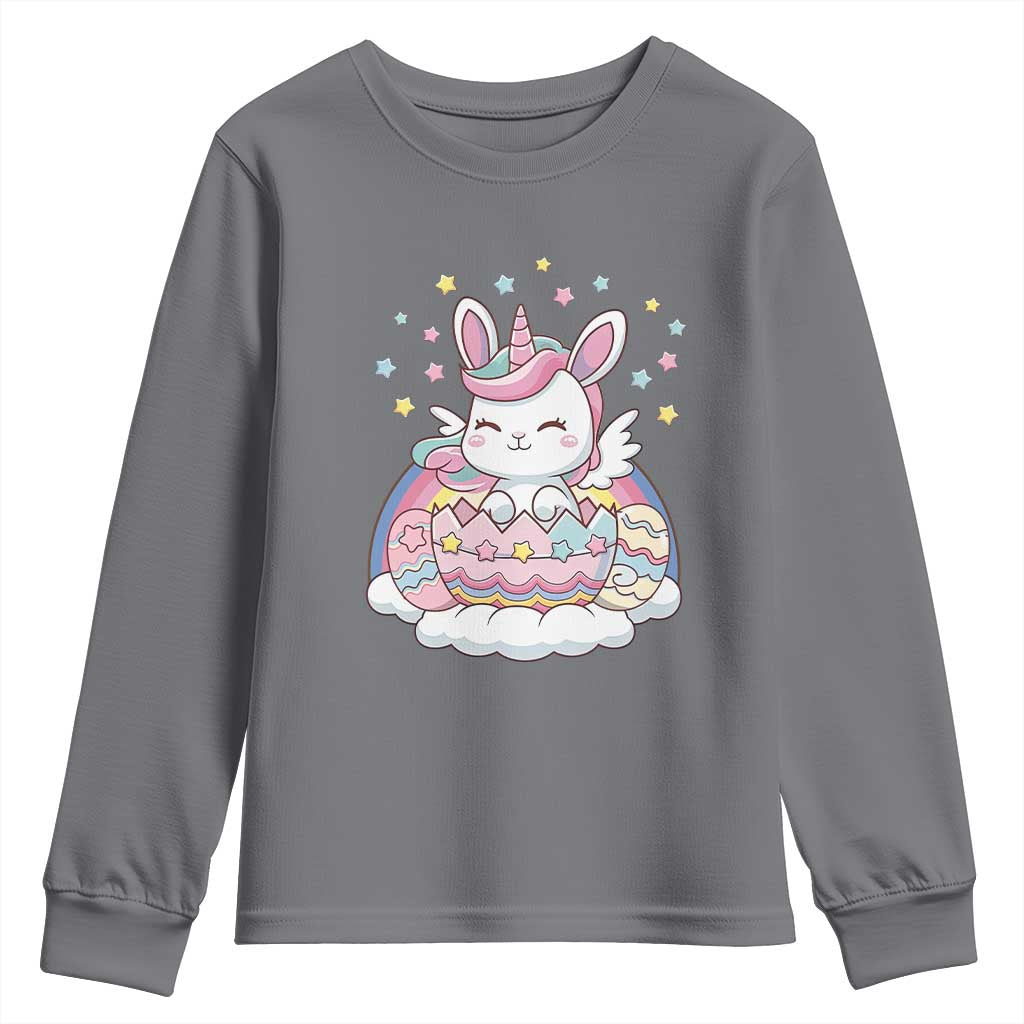 Funny Easter Unicorn Bunny Easter Eggs Youth Sweatshirt TS11 Charcoal Print Your Wear