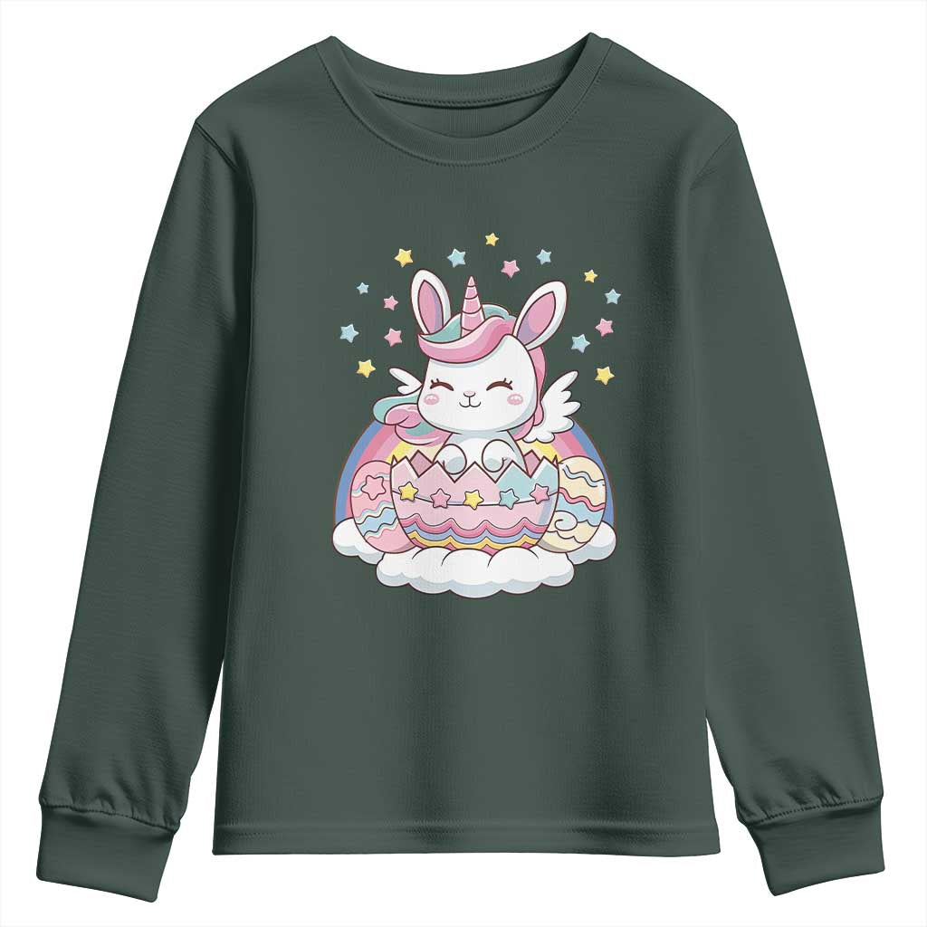 Funny Easter Unicorn Bunny Easter Eggs Youth Sweatshirt TS11 Dark Forest Green Print Your Wear