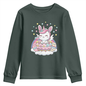 Funny Easter Unicorn Bunny Easter Eggs Youth Sweatshirt TS11 Dark Forest Green Print Your Wear