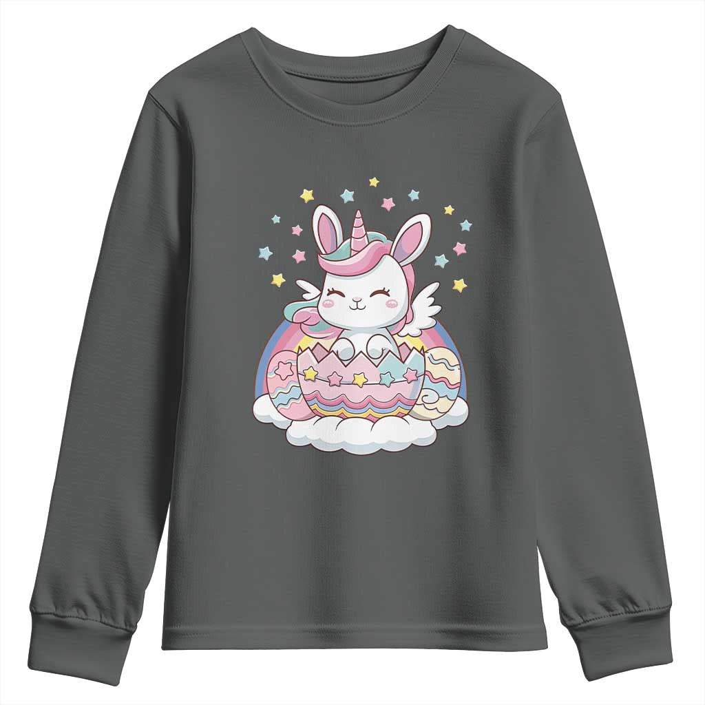 Funny Easter Unicorn Bunny Easter Eggs Youth Sweatshirt TS11 Dark Heather Print Your Wear