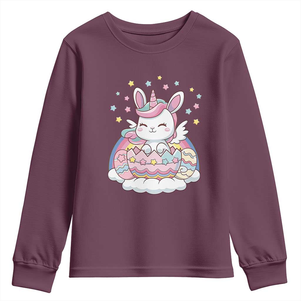 Funny Easter Unicorn Bunny Easter Eggs Youth Sweatshirt TS11 Maroon Print Your Wear