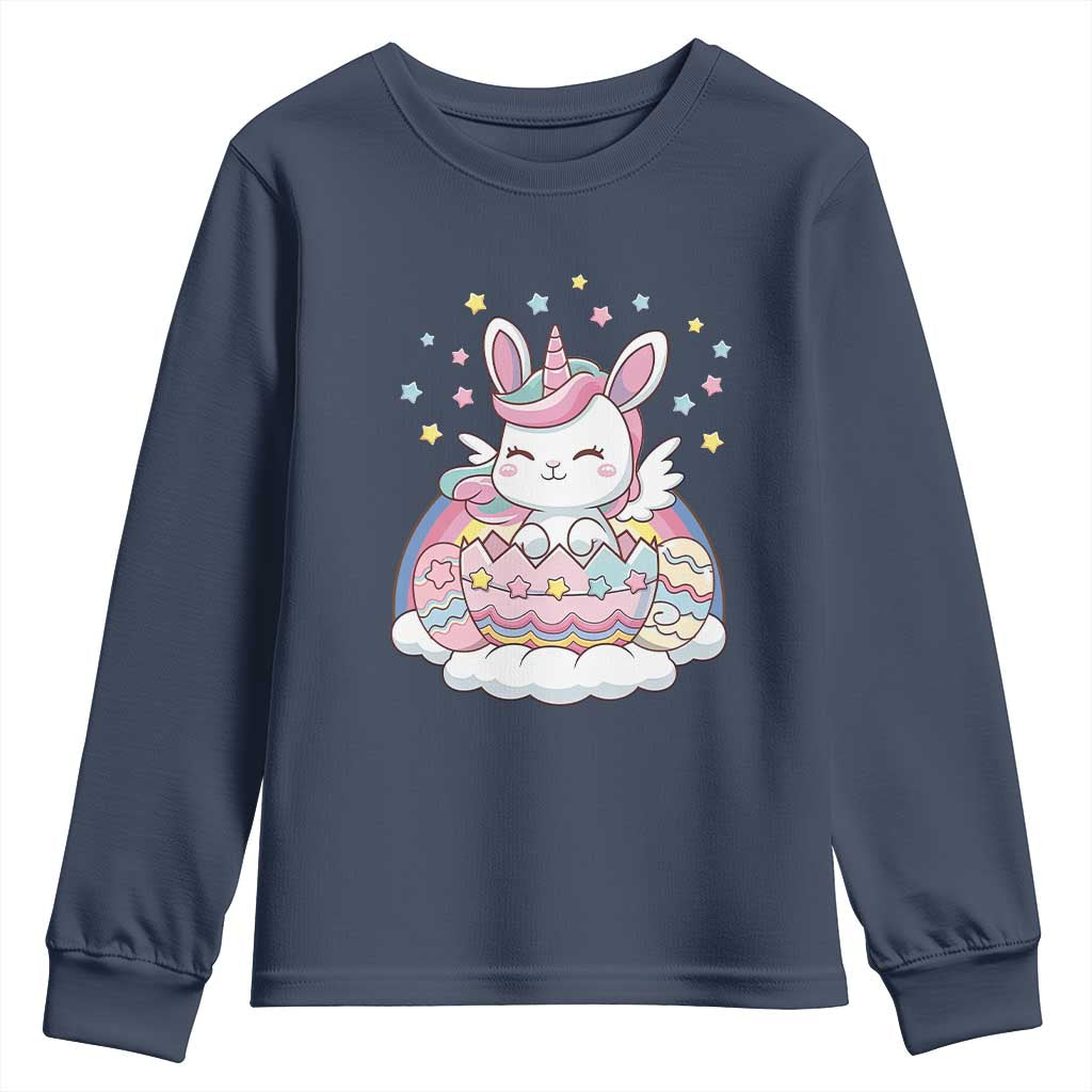 Funny Easter Unicorn Bunny Easter Eggs Youth Sweatshirt TS11 Navy Print Your Wear