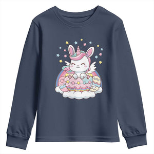 Funny Easter Unicorn Bunny Easter Eggs Youth Sweatshirt TS11 Navy Print Your Wear