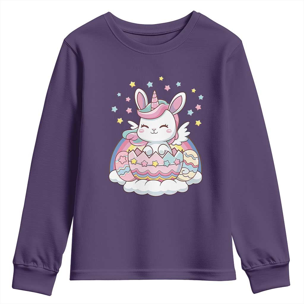 Funny Easter Unicorn Bunny Easter Eggs Youth Sweatshirt TS11 Purple Print Your Wear