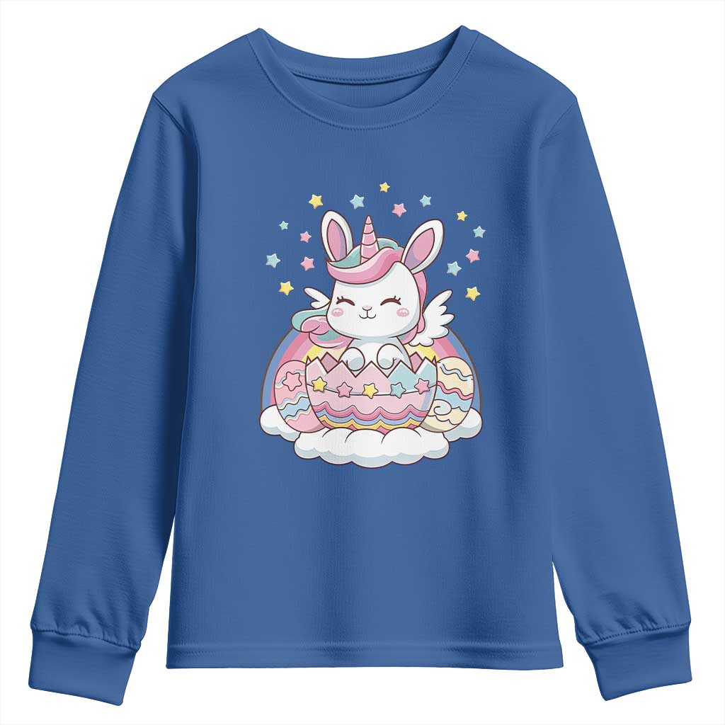 Funny Easter Unicorn Bunny Easter Eggs Youth Sweatshirt TS11 Royal Blue Print Your Wear
