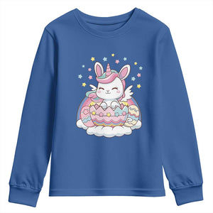 Funny Easter Unicorn Bunny Easter Eggs Youth Sweatshirt TS11 Royal Blue Print Your Wear