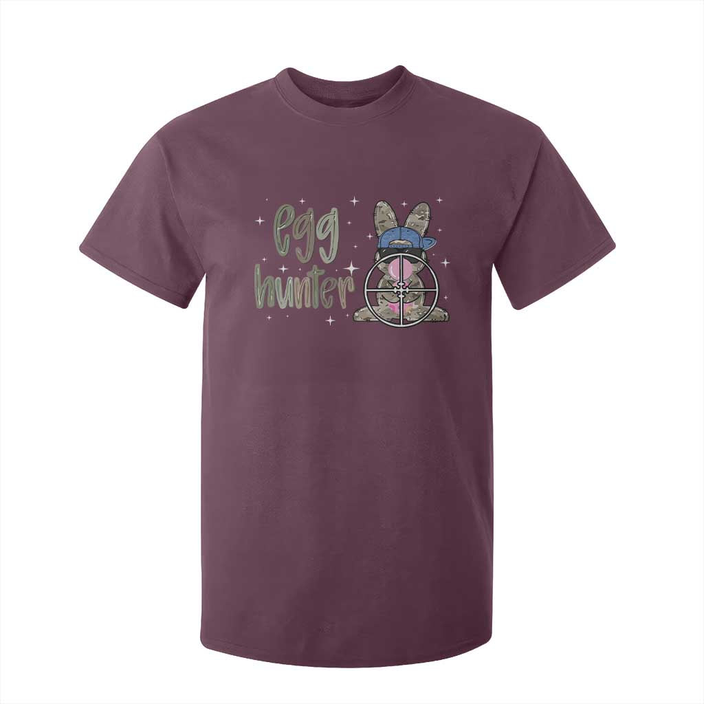 Funny Egg Hunter T Shirt For Kid Bunny Hunting Backward Cap Camouflage TS11 Maroon Print Your Wear