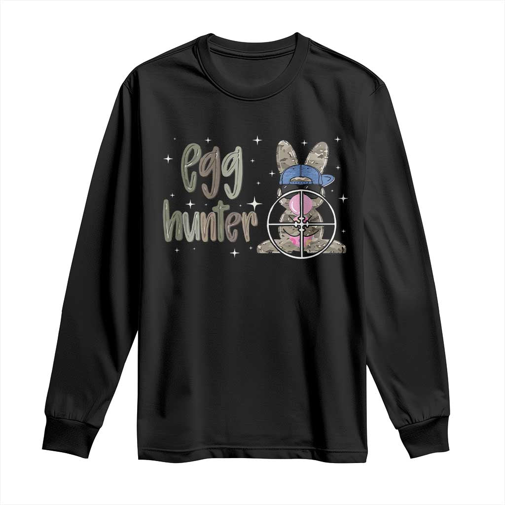 Funny Egg Hunter Long Sleeve Shirt Bunny Hunting Backward Cap Camouflage TS11 Black Print Your Wear