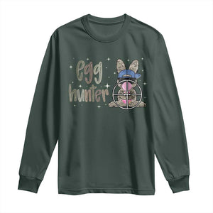 Funny Egg Hunter Long Sleeve Shirt Bunny Hunting Backward Cap Camouflage TS11 Dark Forest Green Print Your Wear