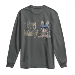 Funny Egg Hunter Long Sleeve Shirt Bunny Hunting Backward Cap Camouflage TS11 Dark Heather Print Your Wear