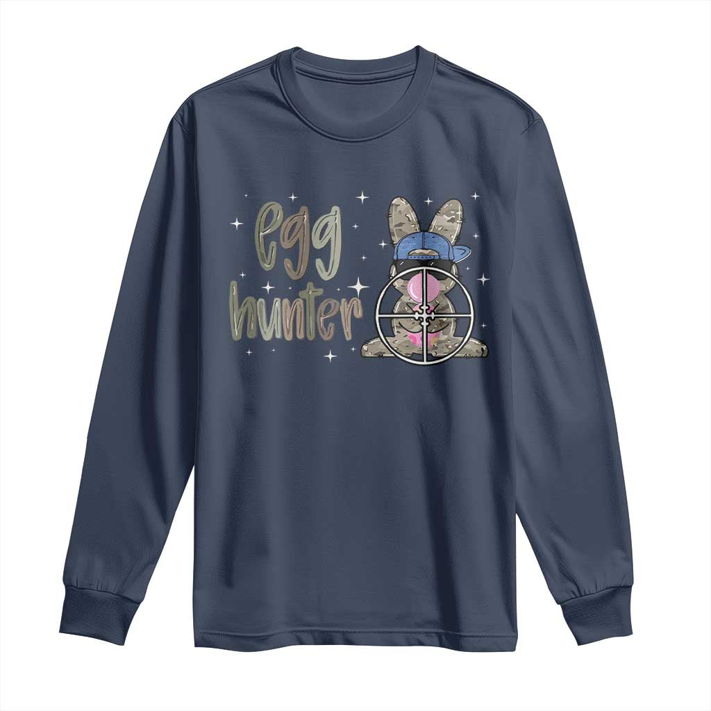 Funny Egg Hunter Long Sleeve Shirt Bunny Hunting Backward Cap Camouflage TS11 Navy Print Your Wear
