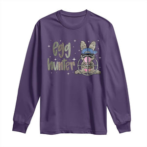 Funny Egg Hunter Long Sleeve Shirt Bunny Hunting Backward Cap Camouflage TS11 Purple Print Your Wear