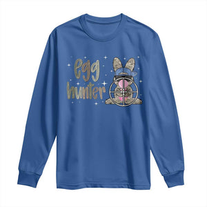 Funny Egg Hunter Long Sleeve Shirt Bunny Hunting Backward Cap Camouflage TS11 Royal Blue Print Your Wear