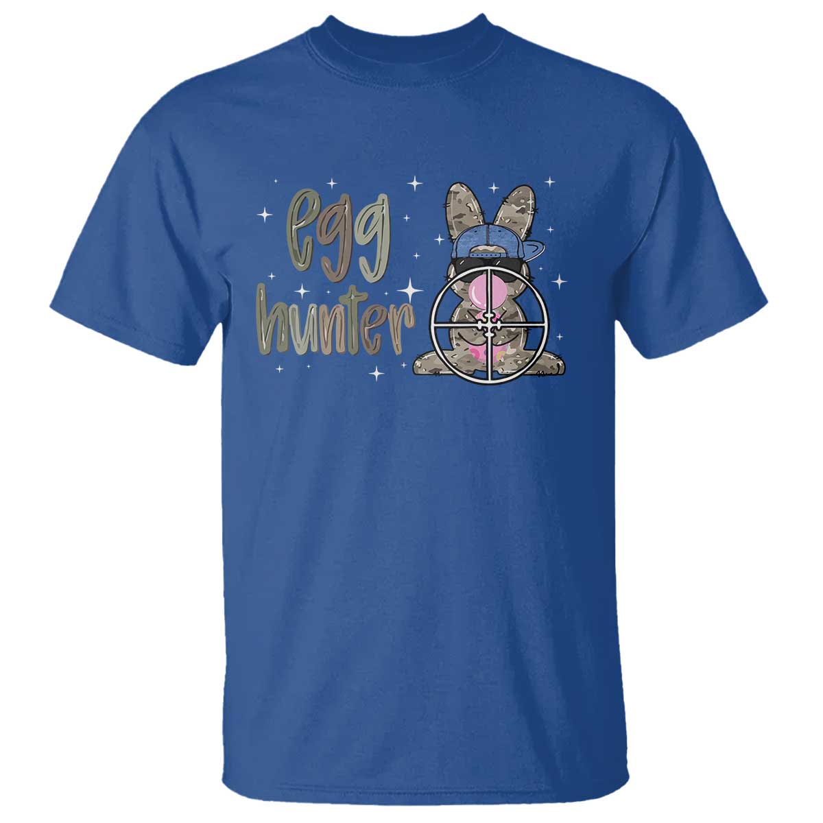 Funny Egg Hunter T Shirt Bunny Hunting Backward Cap Camouflage TS11 Royal Blue Print Your Wear