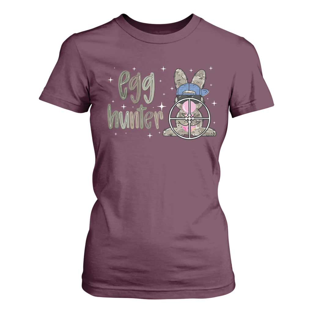 Funny Egg Hunter T Shirt For Women Bunny Hunting Backward Cap Camouflage TS11 Maroon Print Your Wear