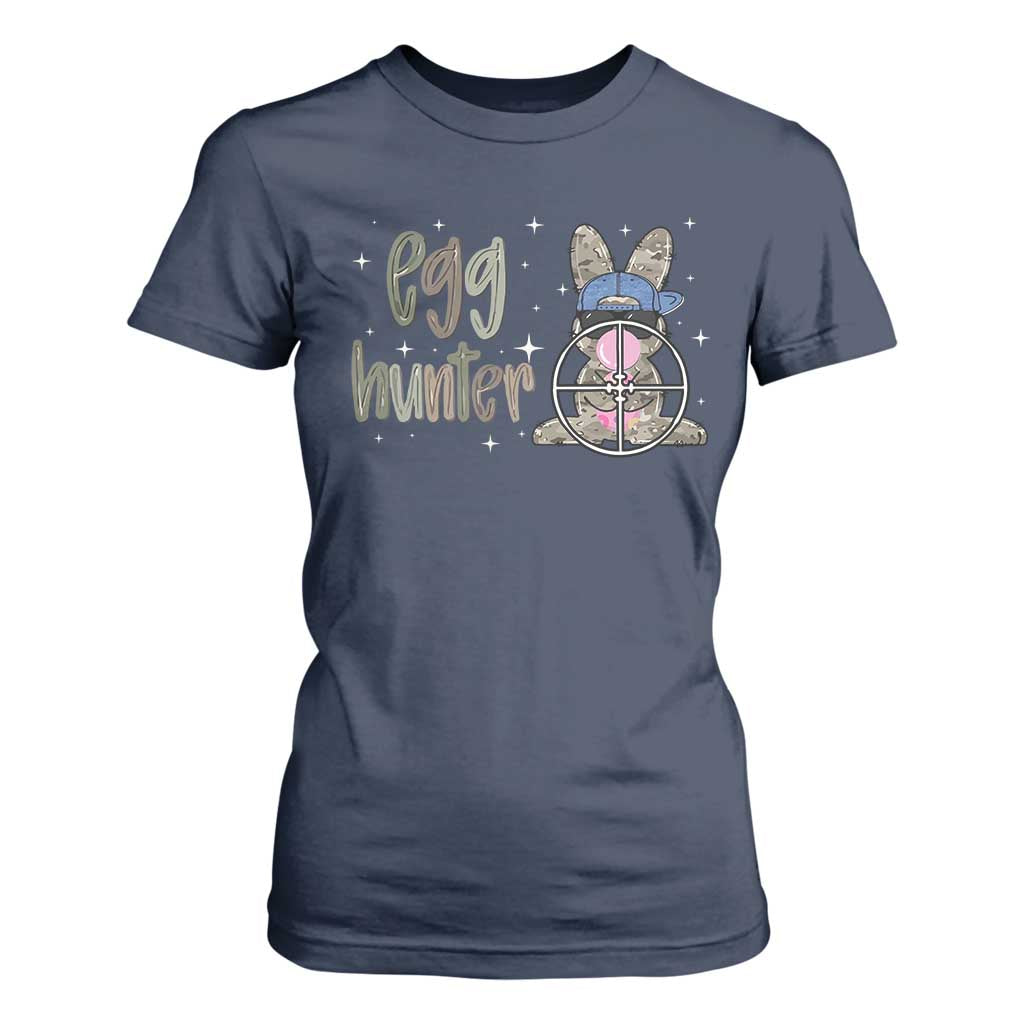 Funny Egg Hunter T Shirt For Women Bunny Hunting Backward Cap Camouflage TS11 Navy Print Your Wear