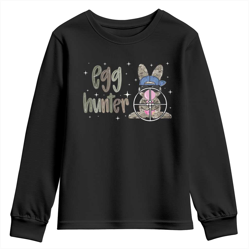 Funny Egg Hunter Youth Sweatshirt Bunny Hunting Backward Cap Camouflage TS11 Black Print Your Wear