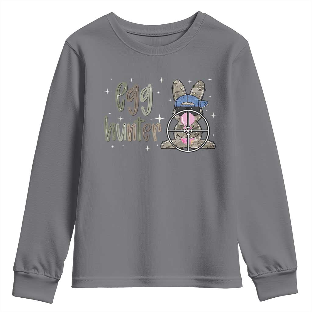 Funny Egg Hunter Youth Sweatshirt Bunny Hunting Backward Cap Camouflage TS11 Charcoal Print Your Wear