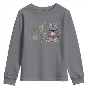 Funny Egg Hunter Youth Sweatshirt Bunny Hunting Backward Cap Camouflage TS11 Charcoal Print Your Wear