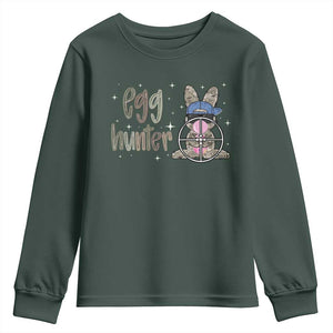Funny Egg Hunter Youth Sweatshirt Bunny Hunting Backward Cap Camouflage TS11 Dark Forest Green Print Your Wear