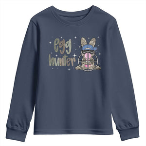 Funny Egg Hunter Youth Sweatshirt Bunny Hunting Backward Cap Camouflage TS11 Navy Print Your Wear