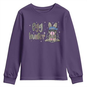 Funny Egg Hunter Youth Sweatshirt Bunny Hunting Backward Cap Camouflage TS11 Purple Print Your Wear