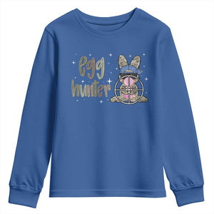 Funny Egg Hunter Youth Sweatshirt Bunny Hunting Backward Cap Camouflage TS11 Royal Blue Print Your Wear