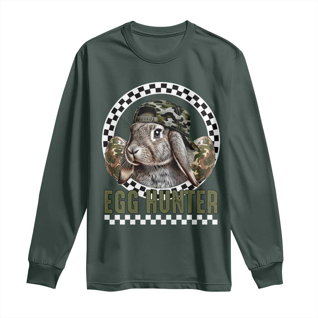 Funny Easter Day Egg Hunter Long Sleeve Shirt Bunny Hunting Camo Egg TS11 Dark Forest Green Print Your Wear
