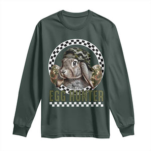 Funny Easter Day Egg Hunter Long Sleeve Shirt Bunny Hunting Camo Egg TS11 Dark Forest Green Print Your Wear