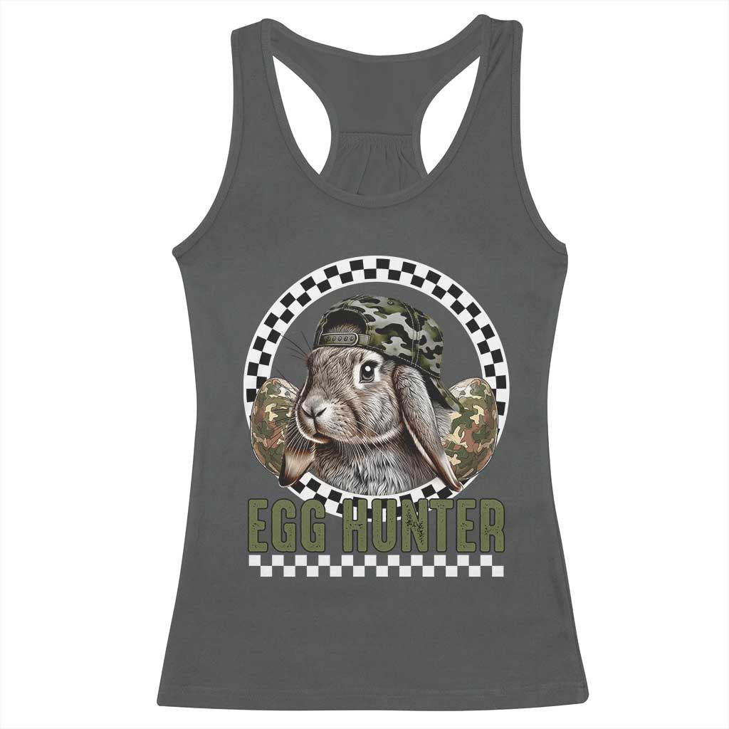 Funny Easter Day Egg Hunter Racerback Tank Top Bunny Hunting Camo Egg TS11 Dark Heather Print Your Wear
