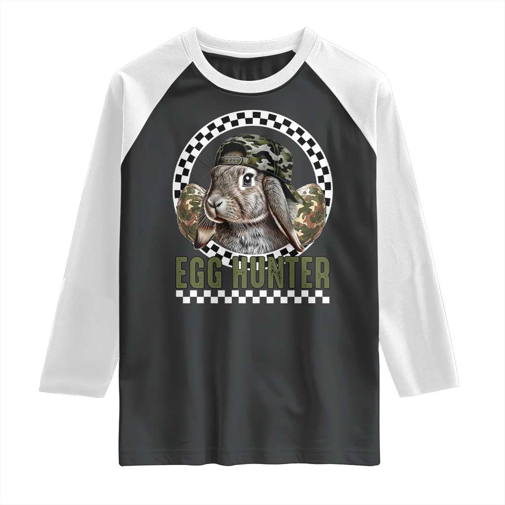 Funny Easter Day Egg Hunter Raglan Shirt Bunny Hunting Camo Egg TS11 Black White Print Your Wear