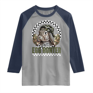 Funny Easter Day Egg Hunter Raglan Shirt Bunny Hunting Camo Egg TS11 Sport Gray Navy Print Your Wear