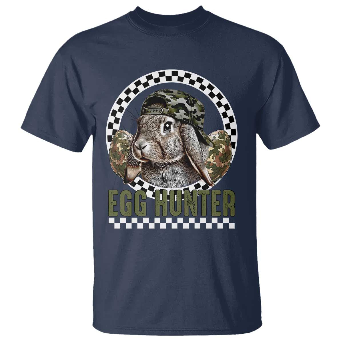 Funny Easter Day Egg Hunter T Shirt Bunny Hunting Camo Egg TS11 Navy Print Your Wear