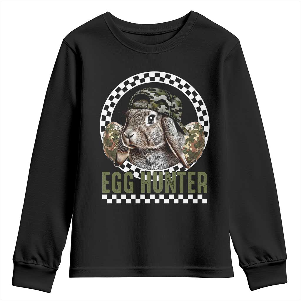 Funny Easter Day Egg Hunter Youth Sweatshirt Bunny Hunting Camo Egg TS11 Black Print Your Wear