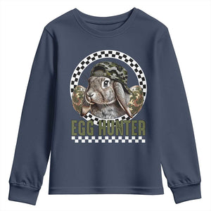 Funny Easter Day Egg Hunter Youth Sweatshirt Bunny Hunting Camo Egg TS11 Navy Print Your Wear