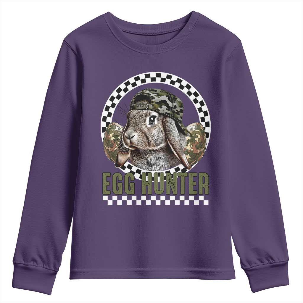 Funny Easter Day Egg Hunter Youth Sweatshirt Bunny Hunting Camo Egg TS11 Purple Print Your Wear