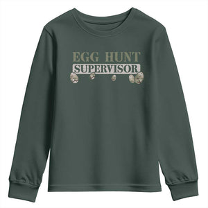 Funny Easter Egg Hunt Supervisor Youth Sweatshirt Camouflage Camo Egg Hunting Easter Day TS11 Dark Forest Green Print Your Wear